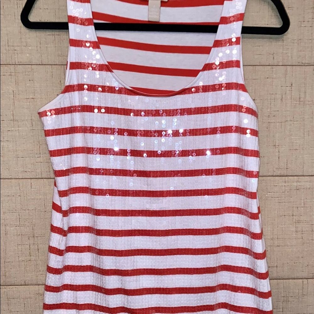 Banana Republic Sequined Tank Womens Striped Small Orange White Mermaid Core